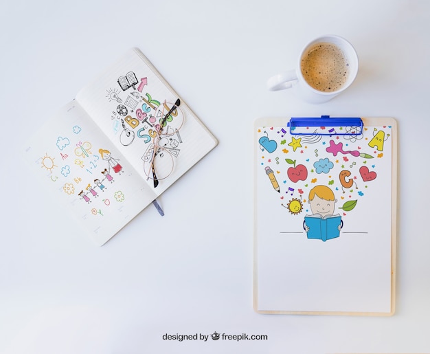 Colorful Clipboard and Notebook Drawings – Free Download