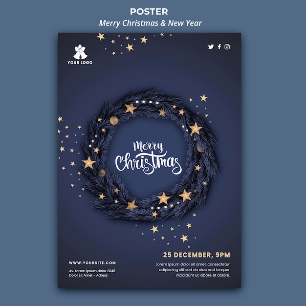 Vertical Poster Template for Christmas and New Year – Download Free Stock Photo