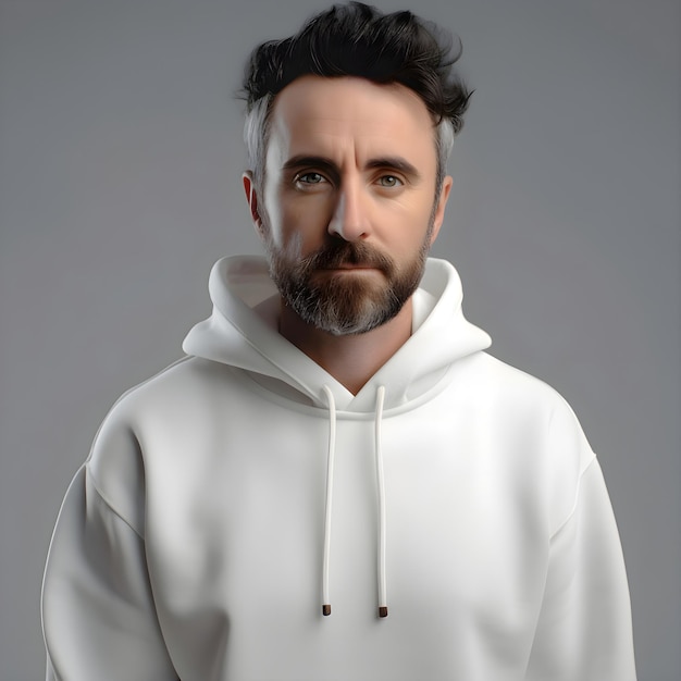 Portrait of a Bearded Man in White Sweatshirt – Free Stock Photo for Download