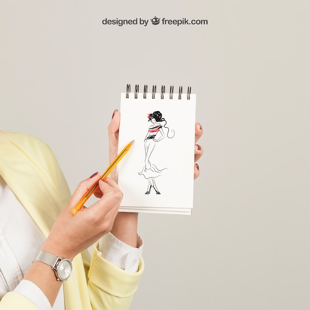 Woman Presenting Notepad Sketch – Free Download