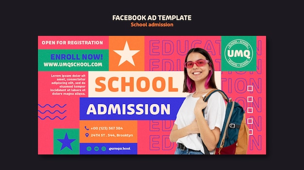 Flat Design School Admission Facebook Template – Free Download