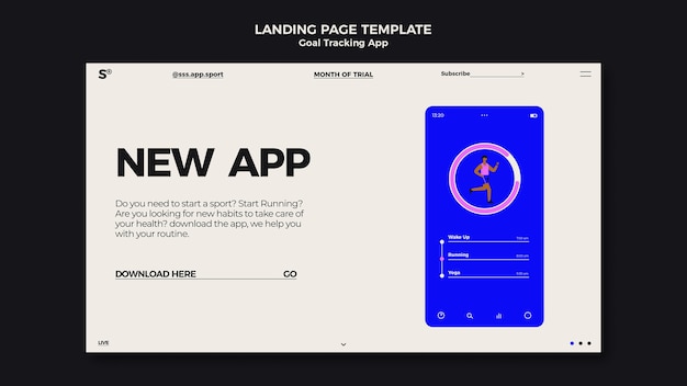 Goal Tracking App Landing Page Template – Download Free Stock Photo