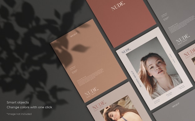 Elegant Brochure Collection Mockup with Botanical Shadow – Free Download