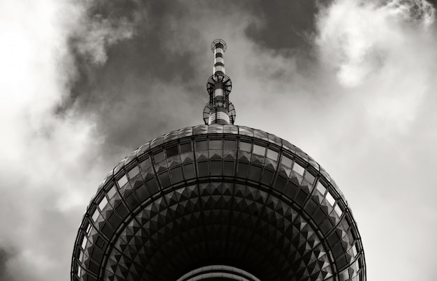 Tower of a Building Against a Black and White Sky – Free Download