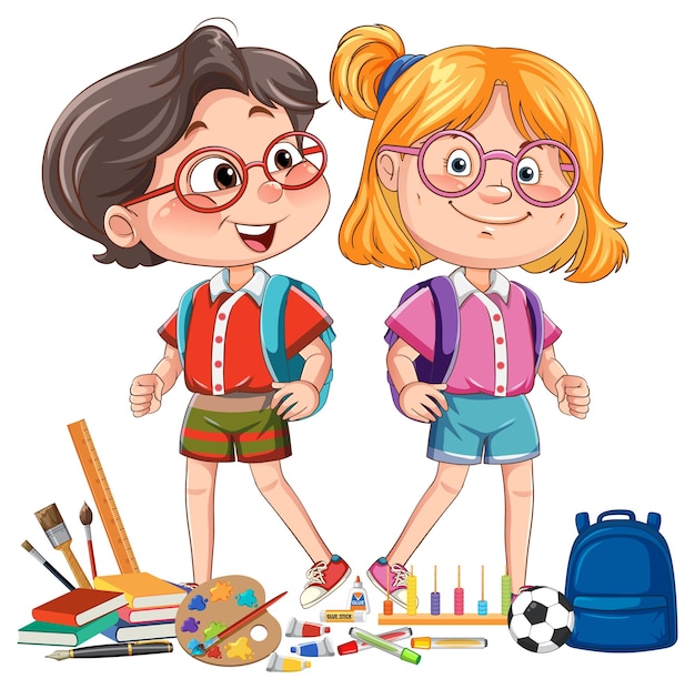 Happy School Kids with Supplies – Free Download for Stock Photos