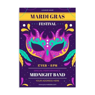 Flat Mardi Gras Vertical Flyer Template – Free Download