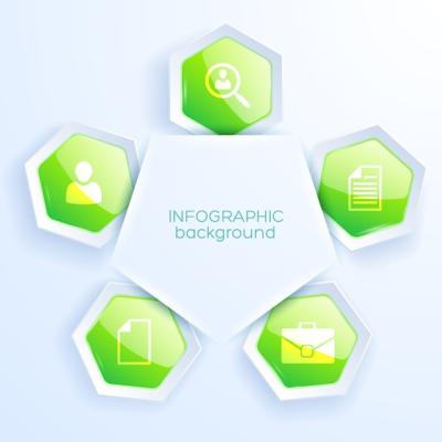 Business Infographic Design Featuring Green Hexagon Tables and Icons – Free Download