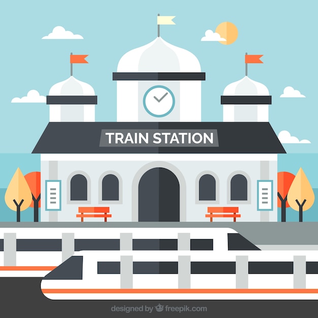 Modern Train Station with Flat Design – Free Download