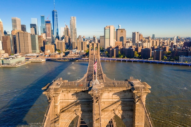 Aerial View of the Brooklyn Bridge and New York City Skyline – Free Stock Photo, Download for Free