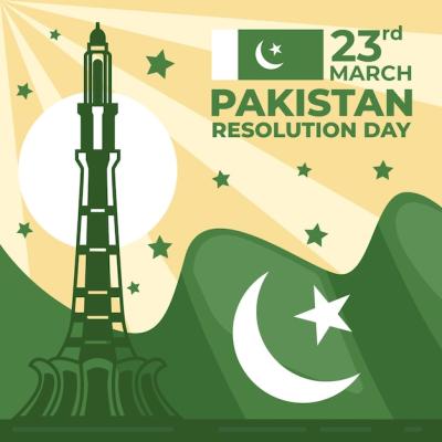 Pakistan Day Illustration Featuring Flag and Minar-e-Pakistan Building – Free Download