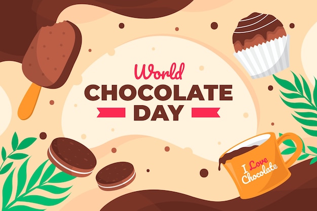 Flat World Chocolate Day Background Featuring Delicious Chocolate Sweets – Free Download