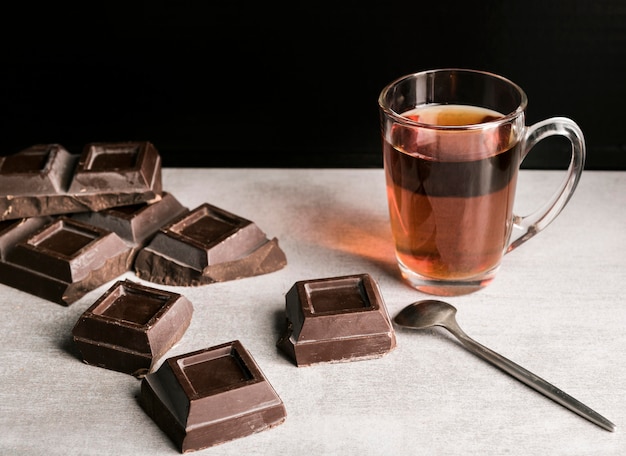 High Angle Chocolate Bar Squares and Beverage – Free Stock Photo for Download