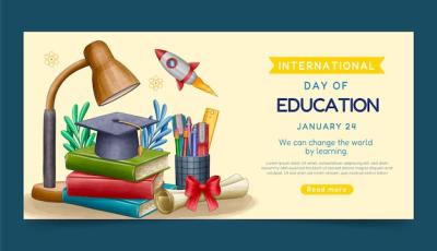 Watercolor Horizontal Banner Template for International Day of Education Celebration – Free Download