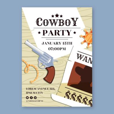 Hand Drawn Cowboy Party Invitation Template – Free Download