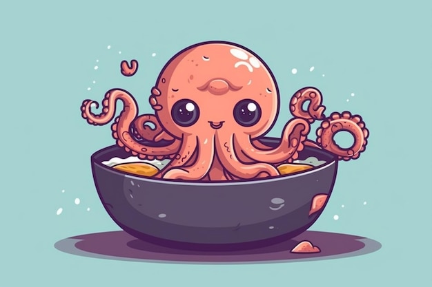 Cute Octopus Eating Ramen Noodles – Free Download Cartoon Vector Icon Illustration