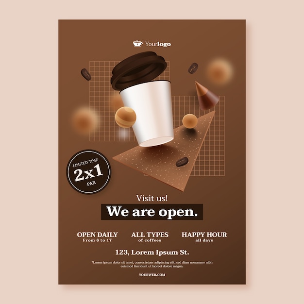 Realistic Flat Design Coffee Template – Free Download