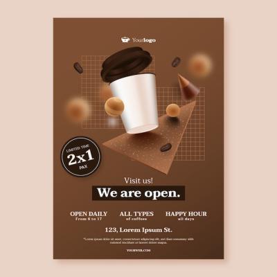 Realistic Flat Design Coffee Template – Free Download