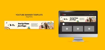 Dog Party YouTube Banner in Flat Design – Free Download