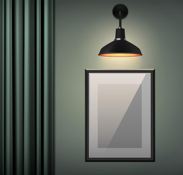 Modern Room Interior Featuring Glowing Wall Lamp and Curtain – Free Download