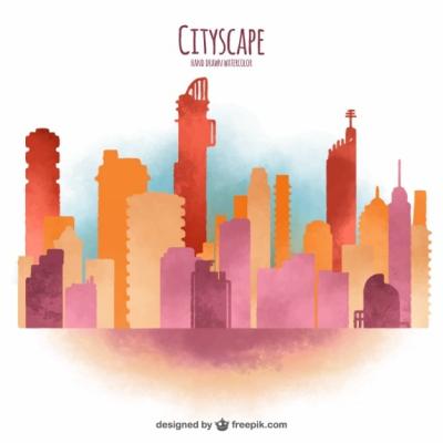 Modern Watercolor Cityscape Background – Free Download