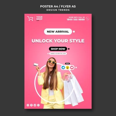 Shopping Woman Ad Poster Template for Free Download