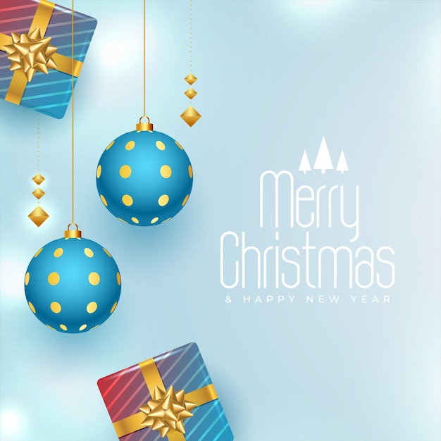 Realistic Merry Christmas Greeting Card with Gift Box Vector – Free Download