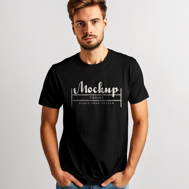 Black T-Shirt Mockup for Young Men – Free Stock Photo Download