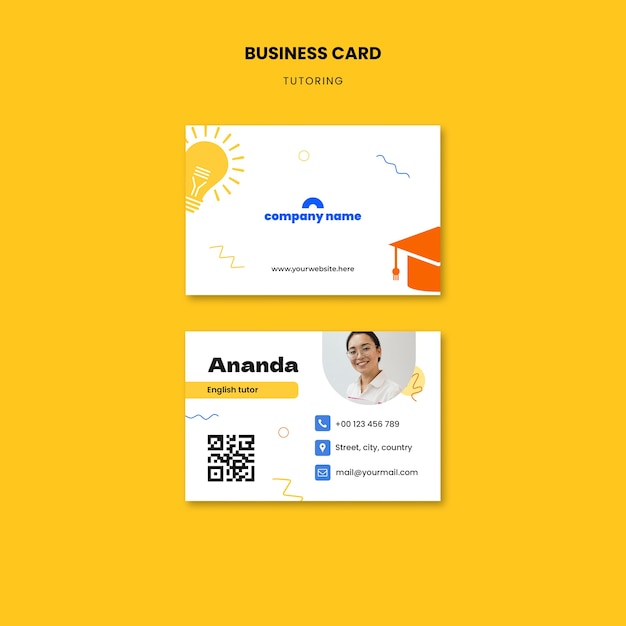 Flat Design Tutoring Job Business Card Template – Download Free Stock Photo