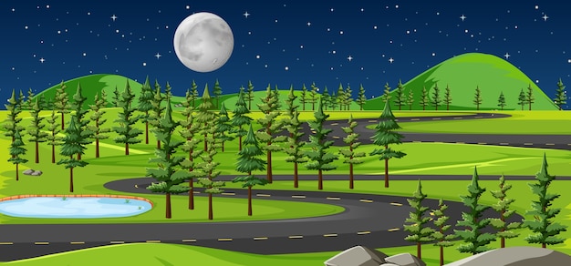 Long Road in Nature Landscape at Night Scene – Free Stock Photo for Download