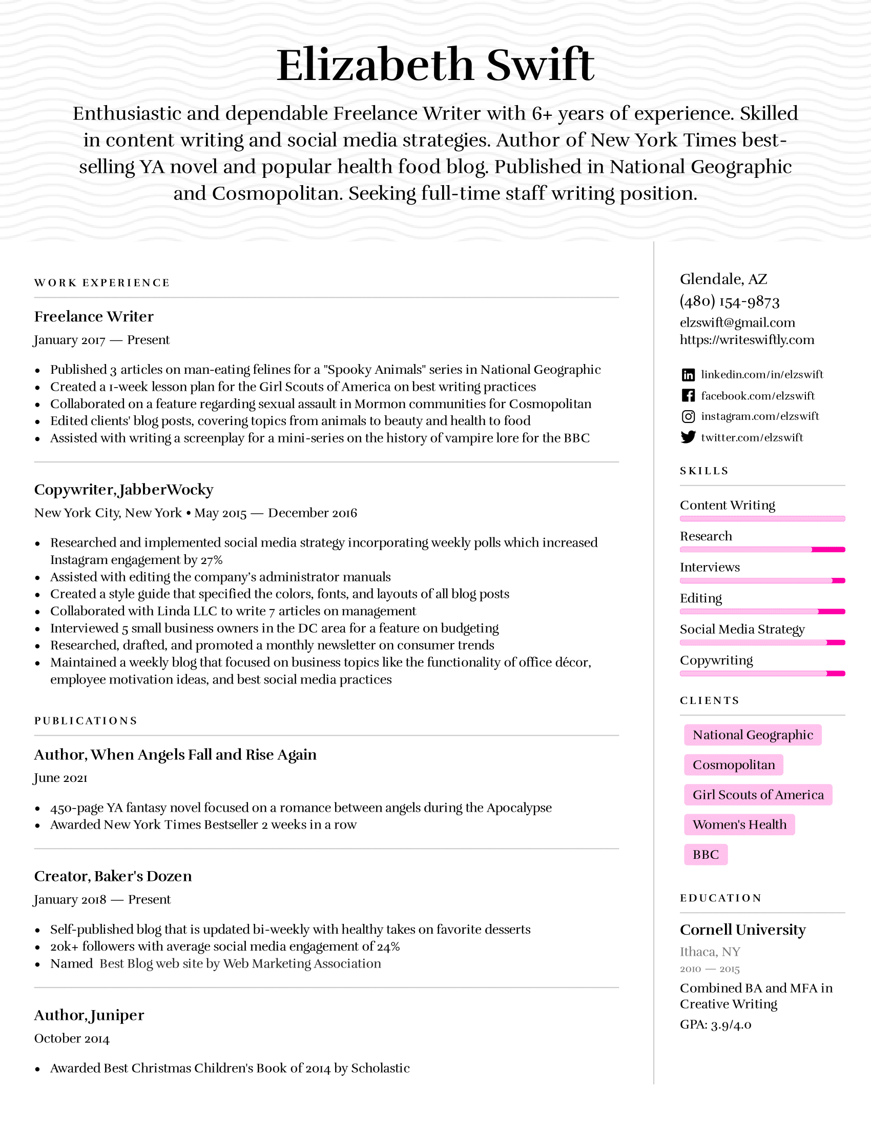 Freelance Resume Sample nattuchan