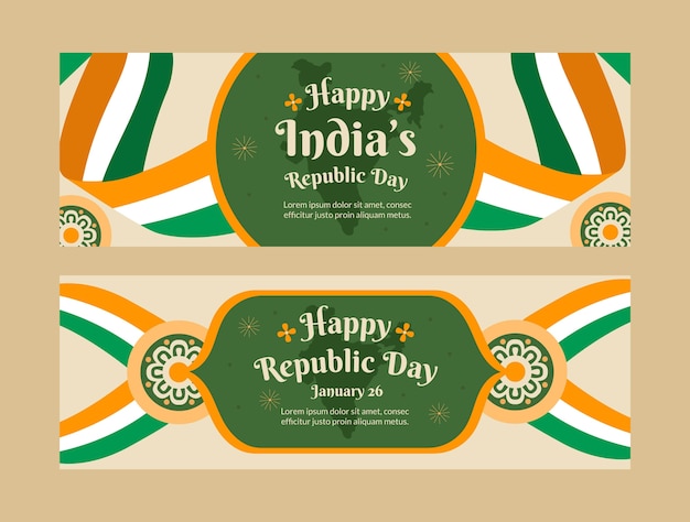 Flat Horizontal Banners Set for India Republic Day Celebration – Free Download