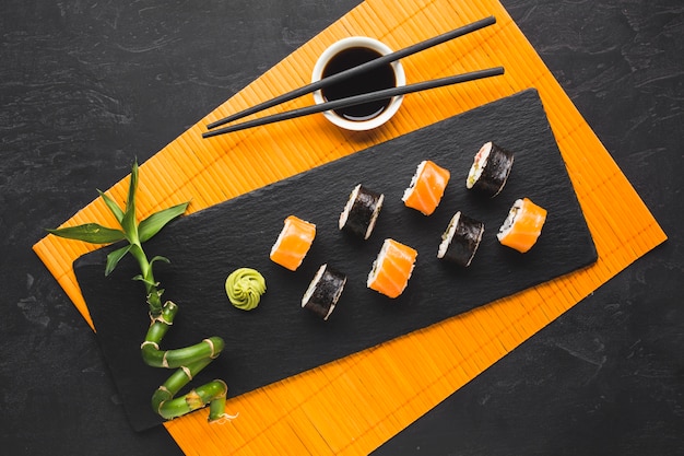 Top View Sushi Plating on Bamboo Mat – Download Free Stock Photo