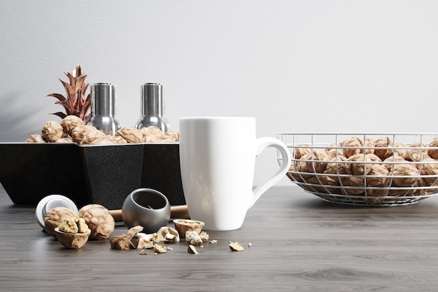 Ceramic Mug with Raw Nuts and Bowls – Download Free Stock Photo