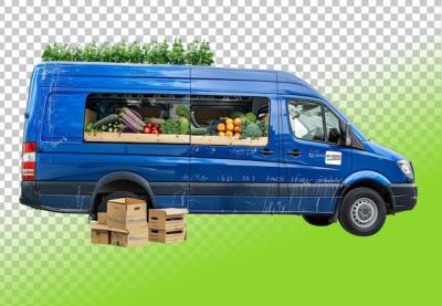 Blue Van with Box of Fruit and Produce – Free to Download