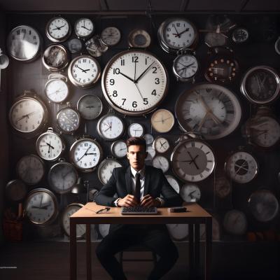 Surrealism Background Featuring a Businessman and Clocks: The Concept of Time – Free Download