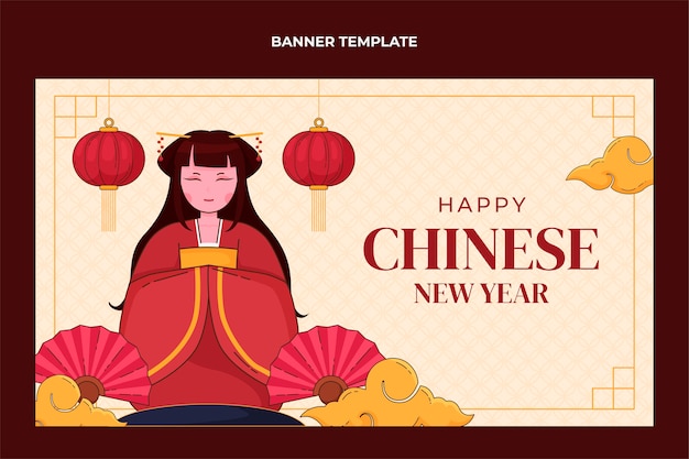 Hand Drawn Chinese New Year Horizontal Banner – Free Download