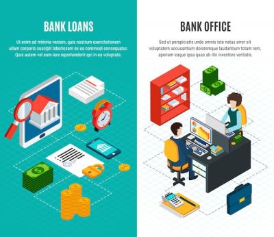 Isometric Vertical Banners for Loans Featuring Financial and Human Character Compositions – Free Download