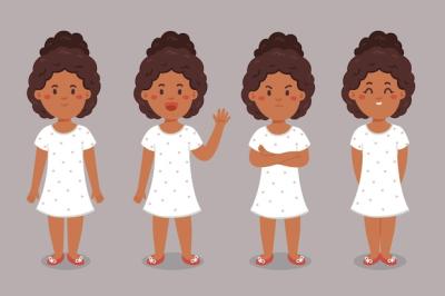 Flat-Hand Drawn Black Girl in Different Poses – Free Download