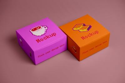 8-Bit Pixelated Box Packaging Mockup Design – Free Download