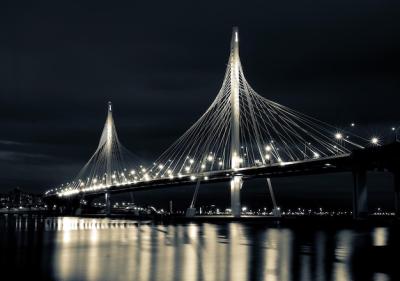 Illuminated Bridge Over River Against Night Sky – Free Download, Free Stock Photo