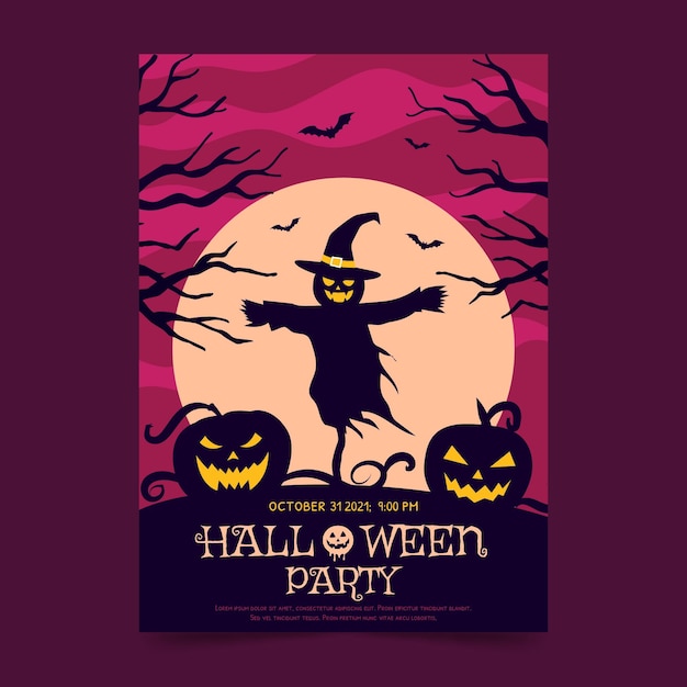 Hand-Drawn Flat Halloween Party Vertical Poster Template – Free Download