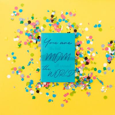 Mother’s Day Notebook Mockup with Confetti – Free Download