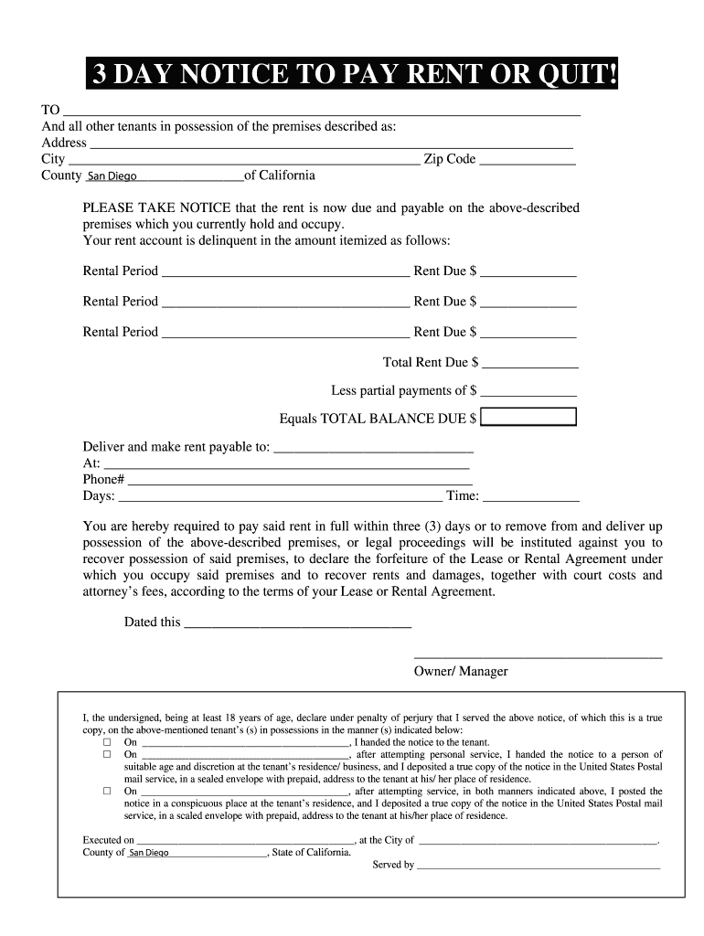 Free 3 day notice to quit california pdf Fill out sign online DocHub