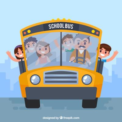 Flat Design of School Bus and Children – Free Stock Photo for Download