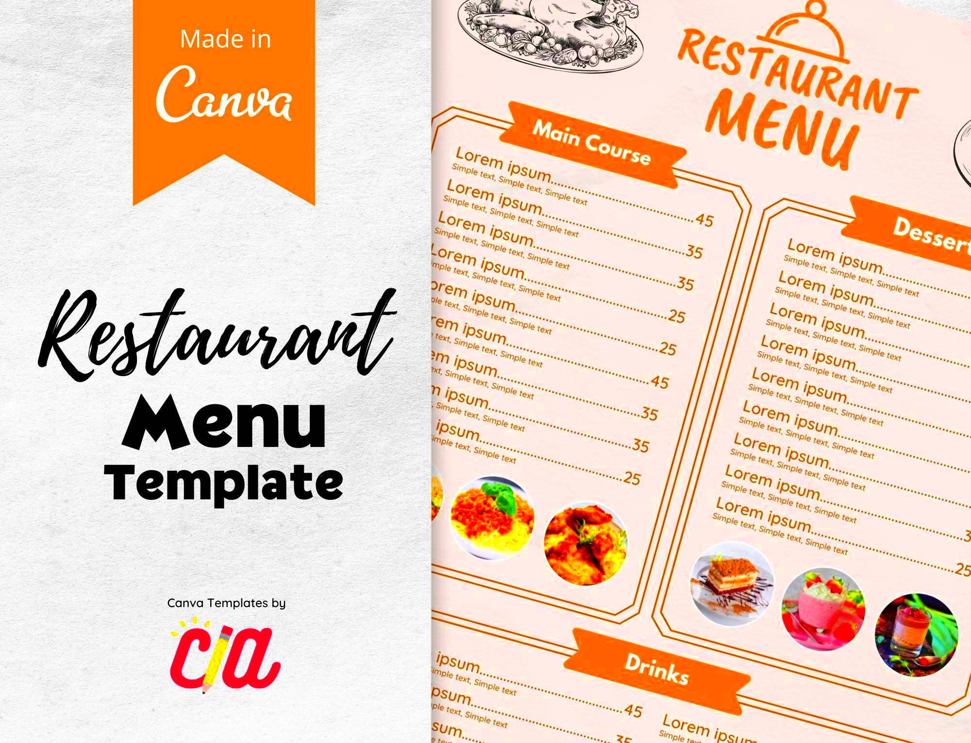 Restaurant Menu Canva Template Food Menu Canva Template Cafe Etsy