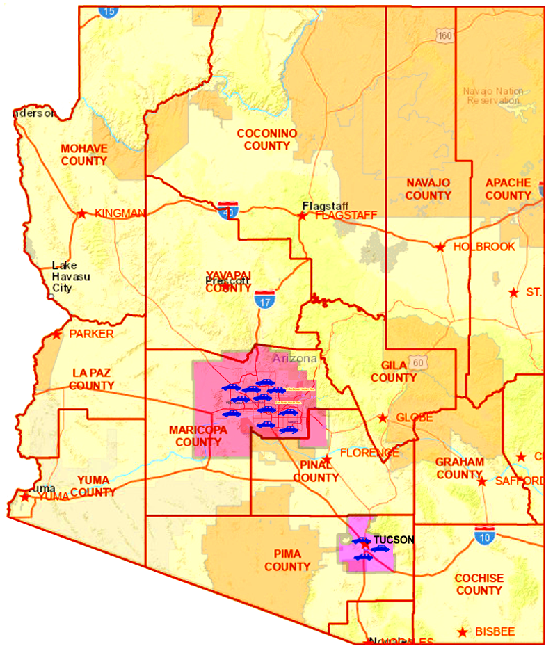 Emissions Locations Map AZ Emission Testing