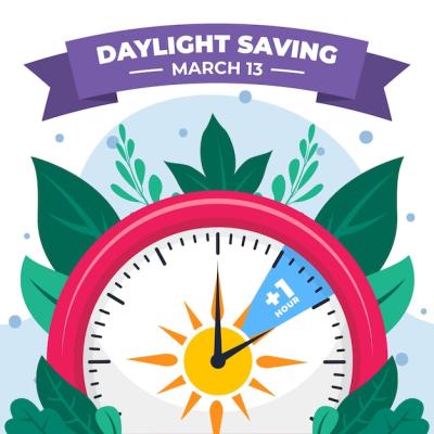 Flat Spring Forward Illustration with Clock – Free Download