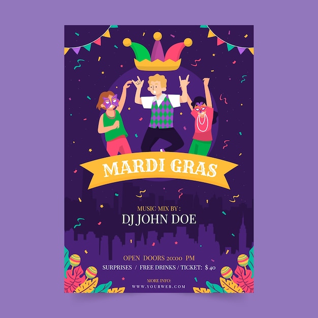 Flat Mardi Gras Vertical Flyer Template – Free Download