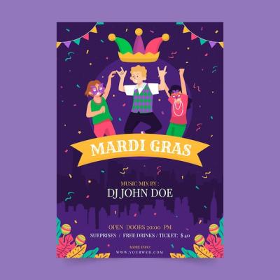 Flat Mardi Gras Vertical Flyer Template – Free Download