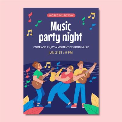 Flat Vertical Flyer Template for World Music Day Celebration – Free to Download